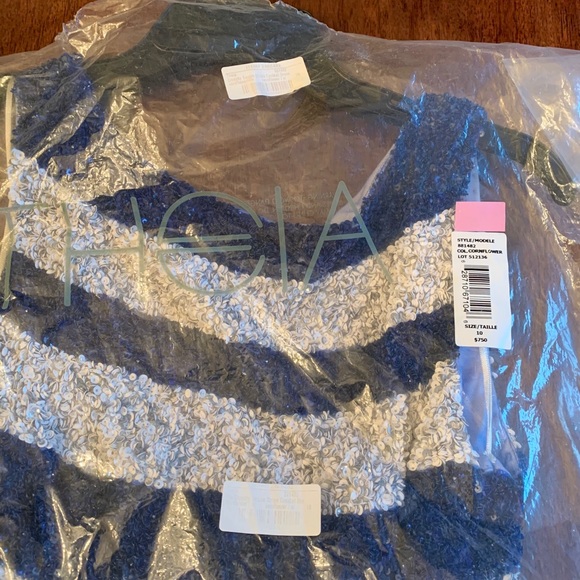 Theia Sequin Navy Blue & White Dress Size 10 NEW - Picture 7 of 8